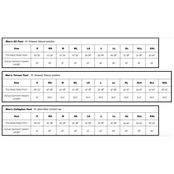 Sporthill Pant Size Chart Mens
