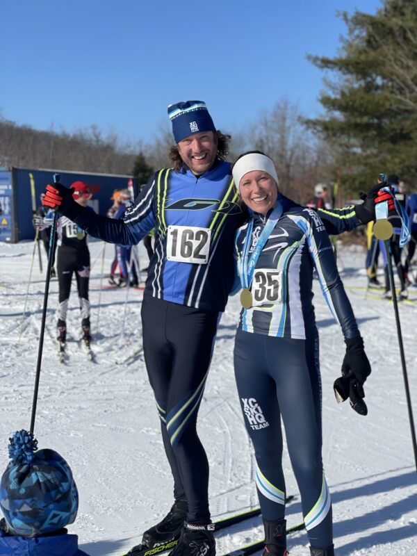 George and Mariah Frye of Cross Country Ski Headquarters after a classic ski race