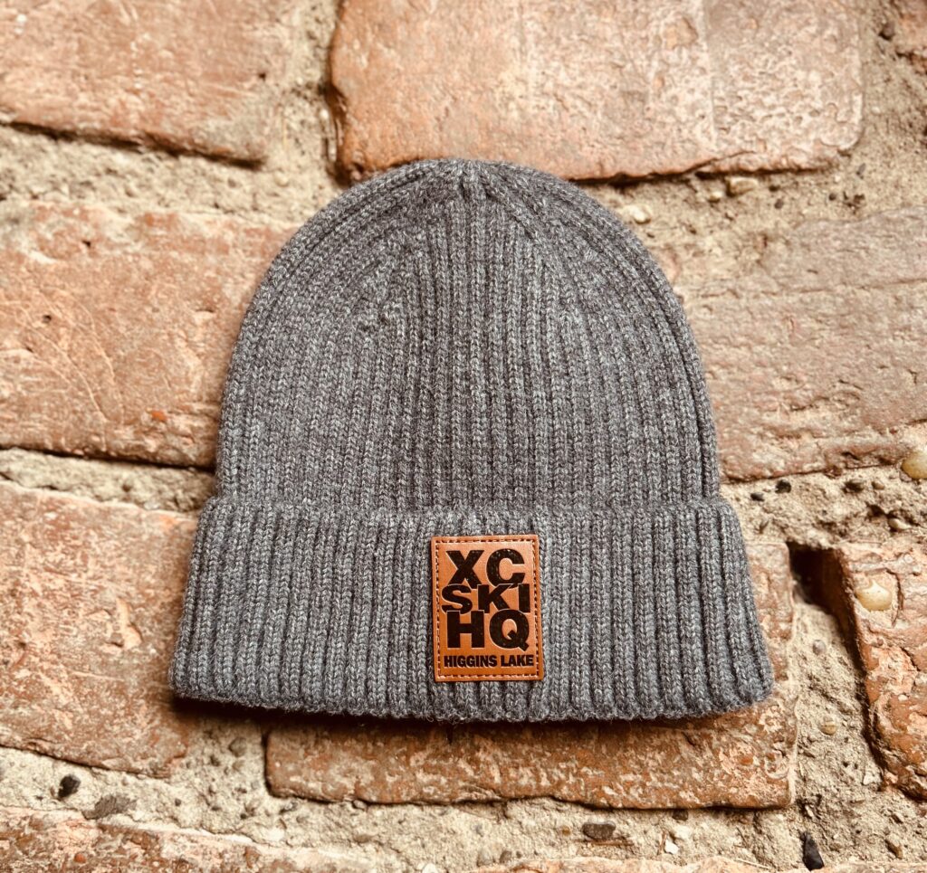 Leather Patch XC Ski HQ Logo Beanie Charcoal Grey