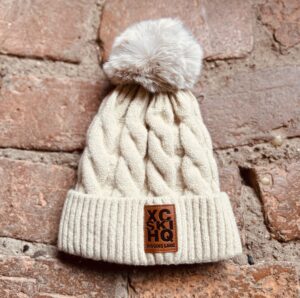 Leather Patch XC Ski HQ Logo Pom Pom Hat
